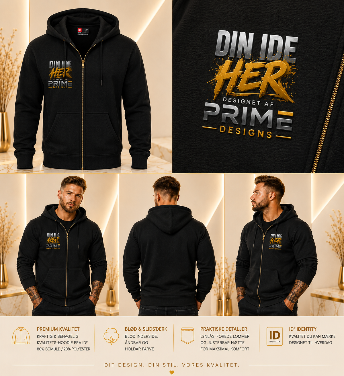 Hoodie med lynlås (Herre model)
